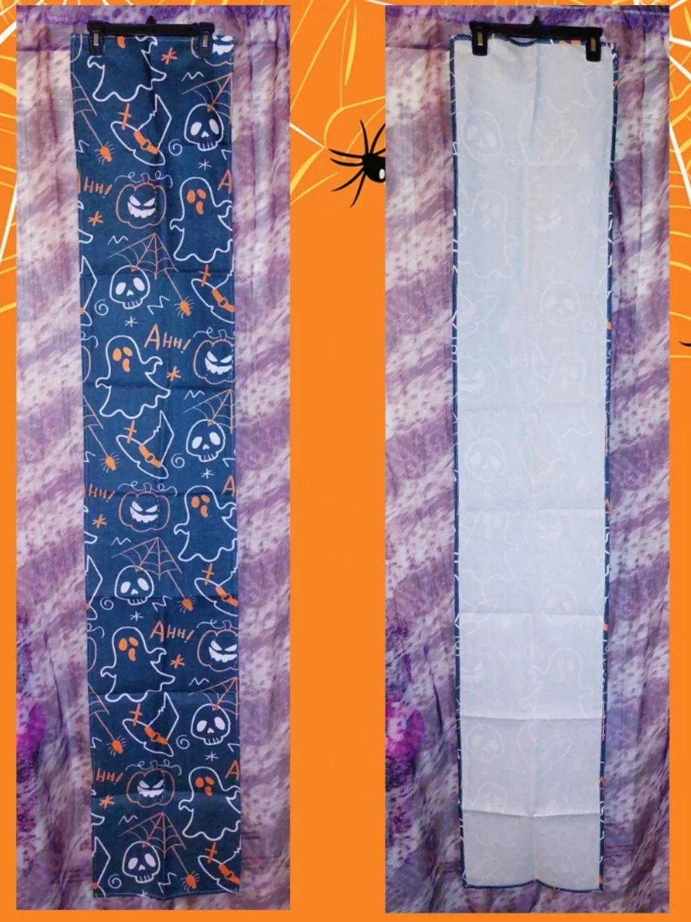 Blk/Wht/Orange Fun Halloween Themed Rectangular Fabric Table Runner 72